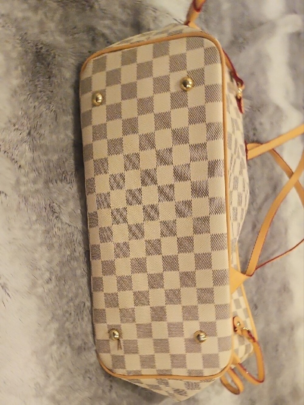 Checked Fashion Bag with Matching Pouch - Cream/Tan - Picture 5 of 5